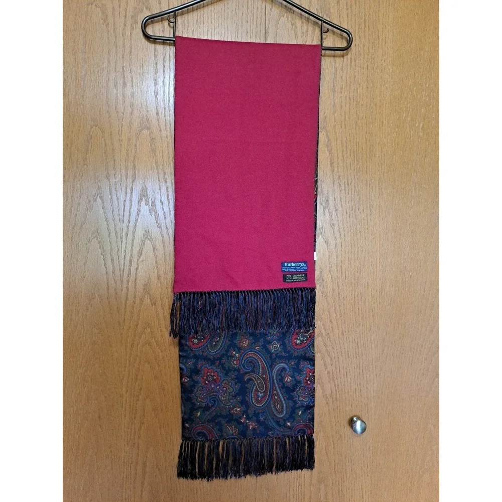 Burberrys  Cashmere Lambswool Paisley/Red  Men's Scarf With Fringe 53 X 12